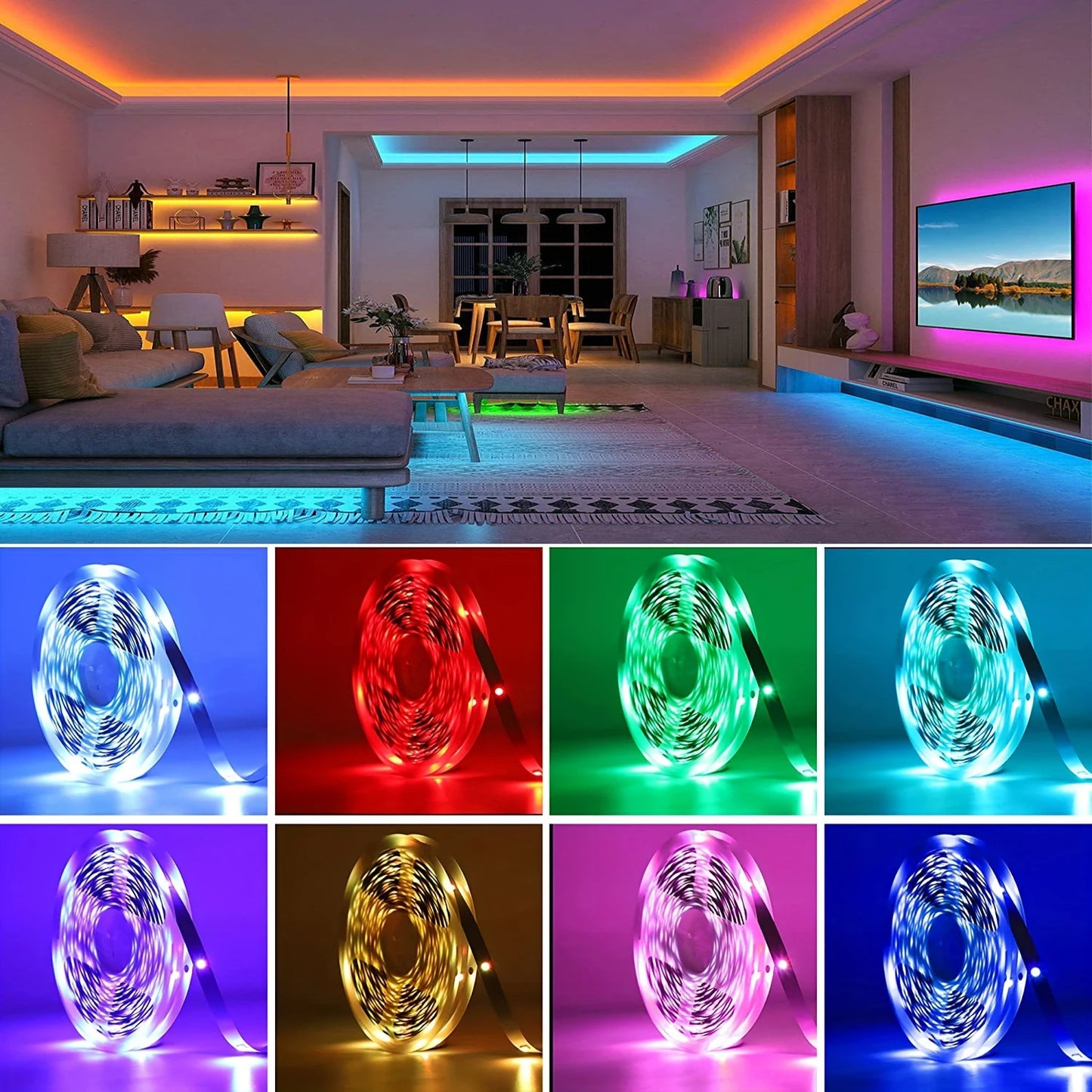 Tira de luces LED RGB de 5 m, 10 m, 20 m y 30 m para habitación con control por aplicación, cinta flexible de luces LED para decoración de habitaciones y dormitorios