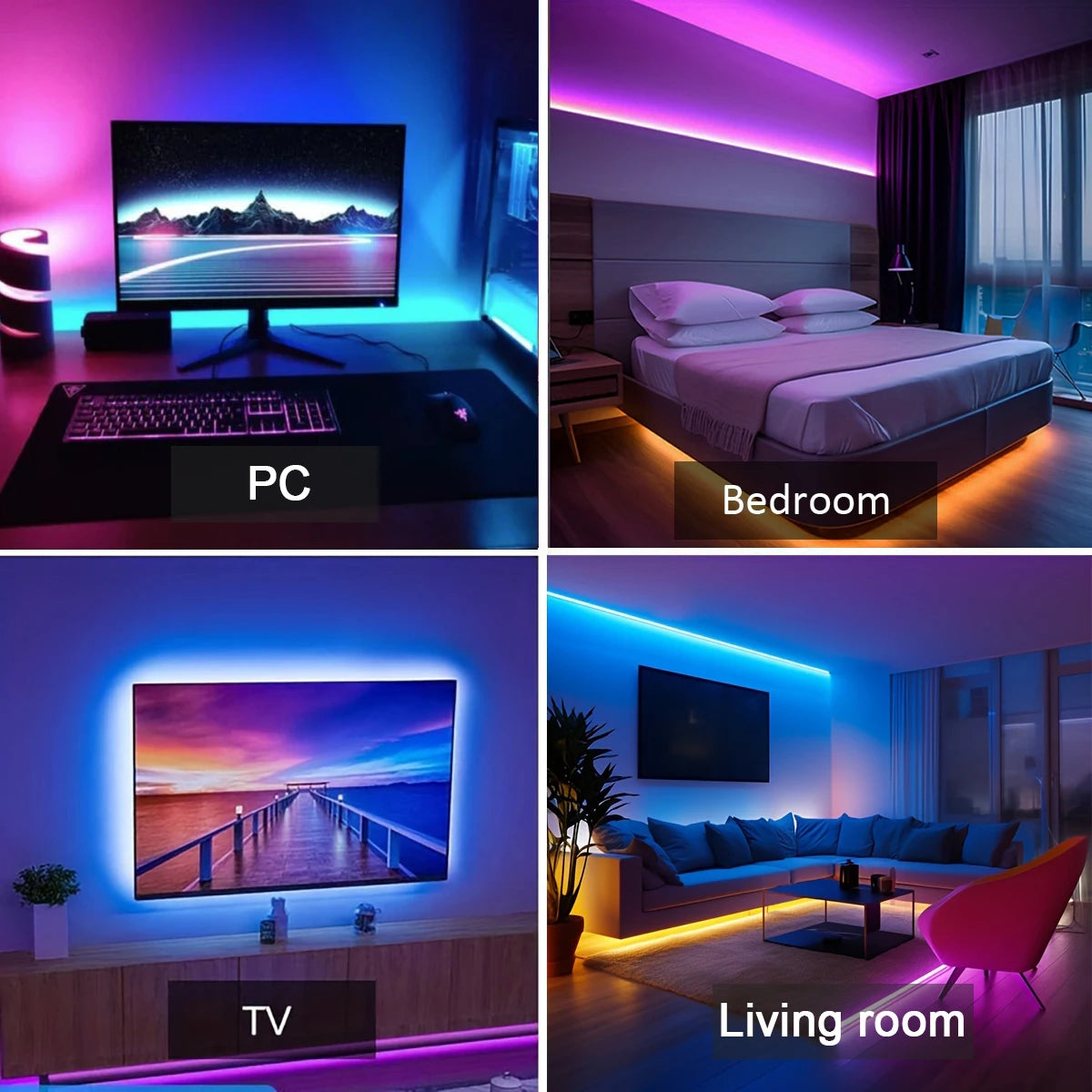 Tira de luces LED RGB de 5 m, 10 m, 20 m y 30 m para habitación con control por aplicación, cinta flexible de luces LED para decoración de habitaciones y dormitorios